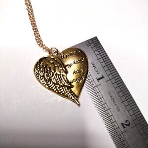 Heart Wings Necklace Funeral Passed On Christmas Birthday Mourning Gift Gold NEW